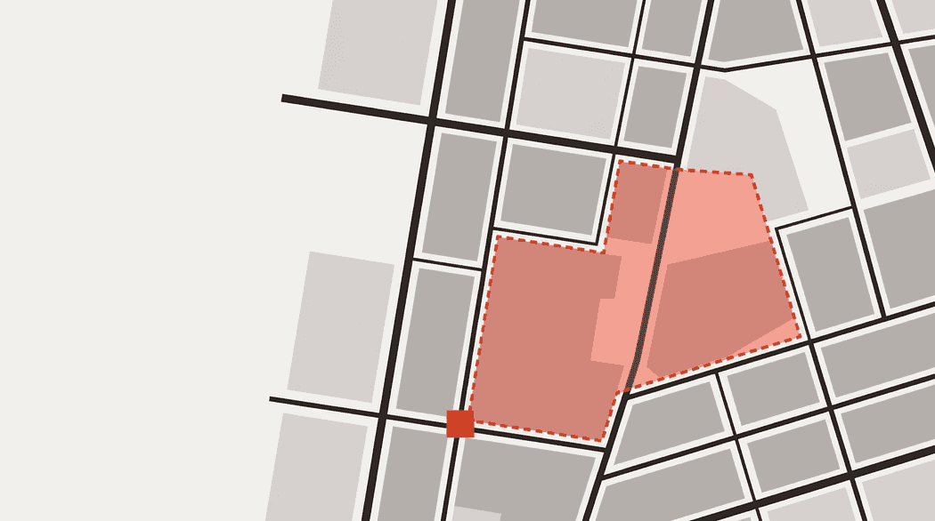 A route closing into a loop, the inside filled red