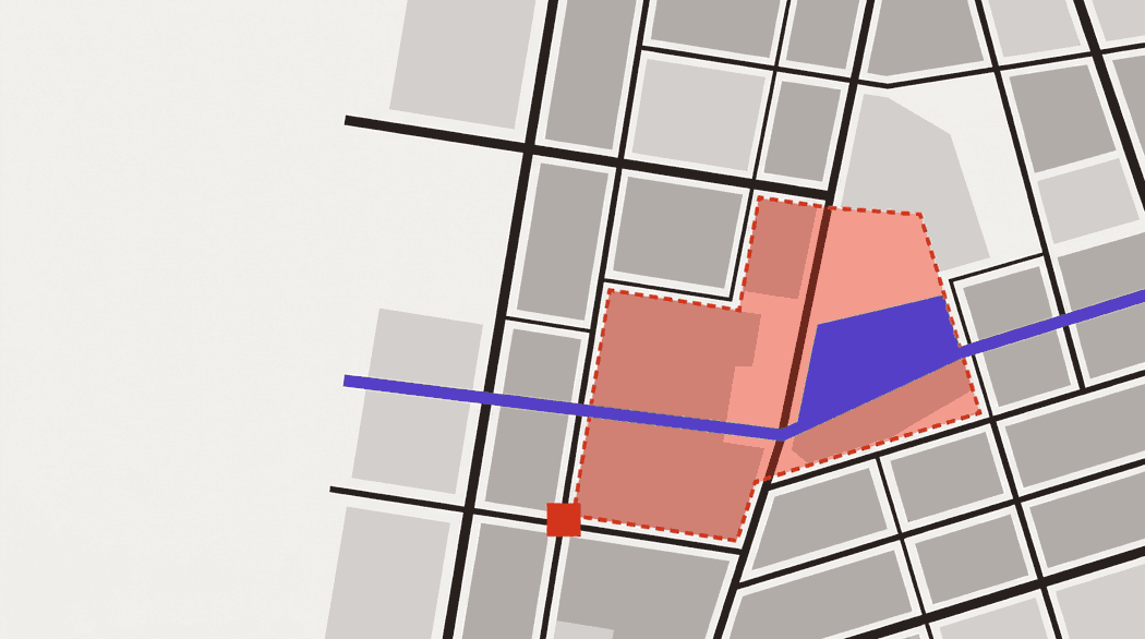 A rival route cutting through a red territory